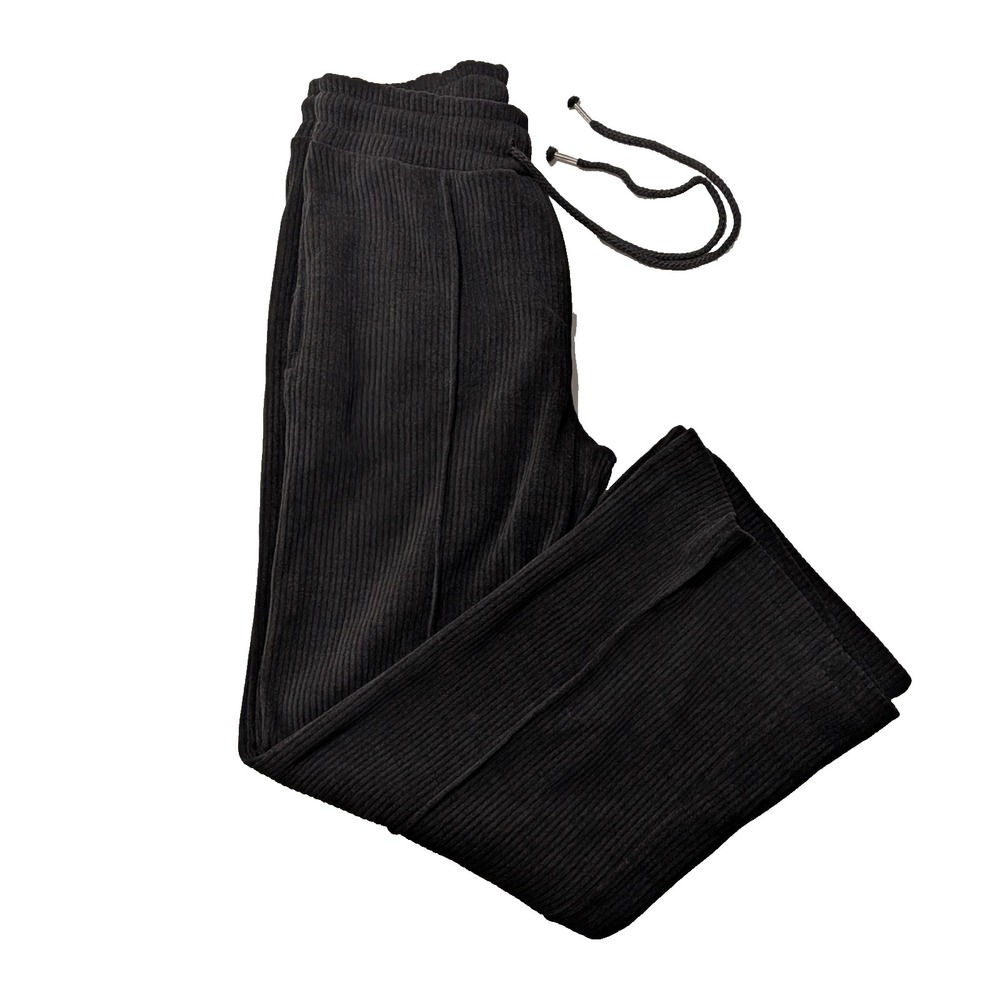 Made in Italy Men's Black Corduroy Lounge Pants Drawstring Wide Leg S/M
